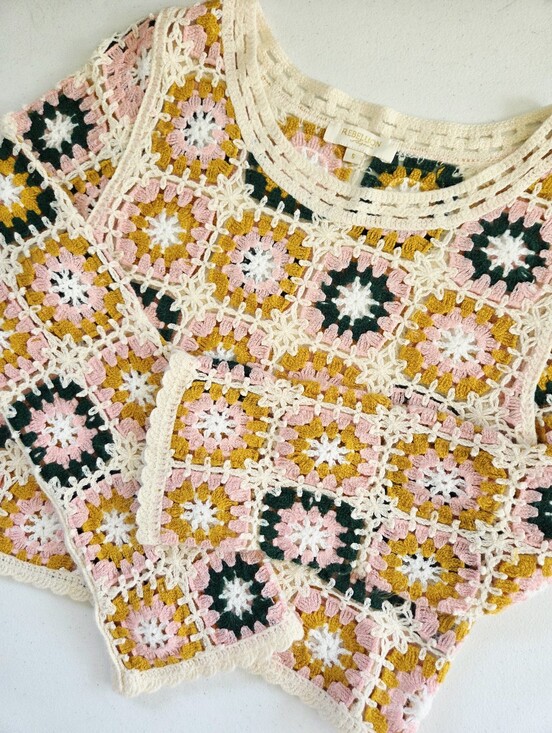 Rebellion Again Sweaters - Rebellian Again Boho Crochet Sweater Cream, Mustard, Pink, Dk Green small